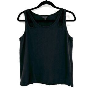 WHISTLES Women Black 100% Organic Cotton Cut Out Sleeveless Boxy Tank Top Medium